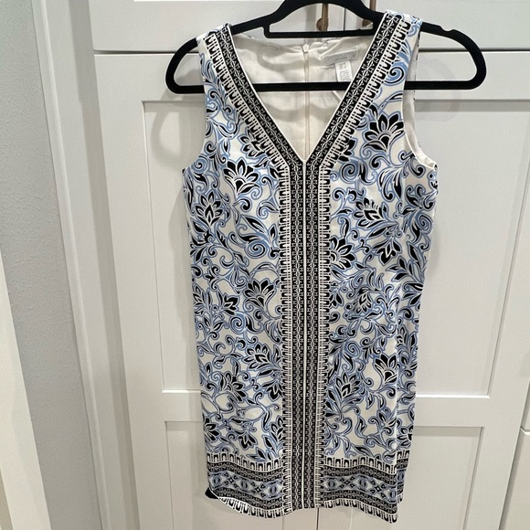 London Times Petite Shift Dress Sleeveless Blue White Floral Dress 4P NWOT - Picture 1 of 12